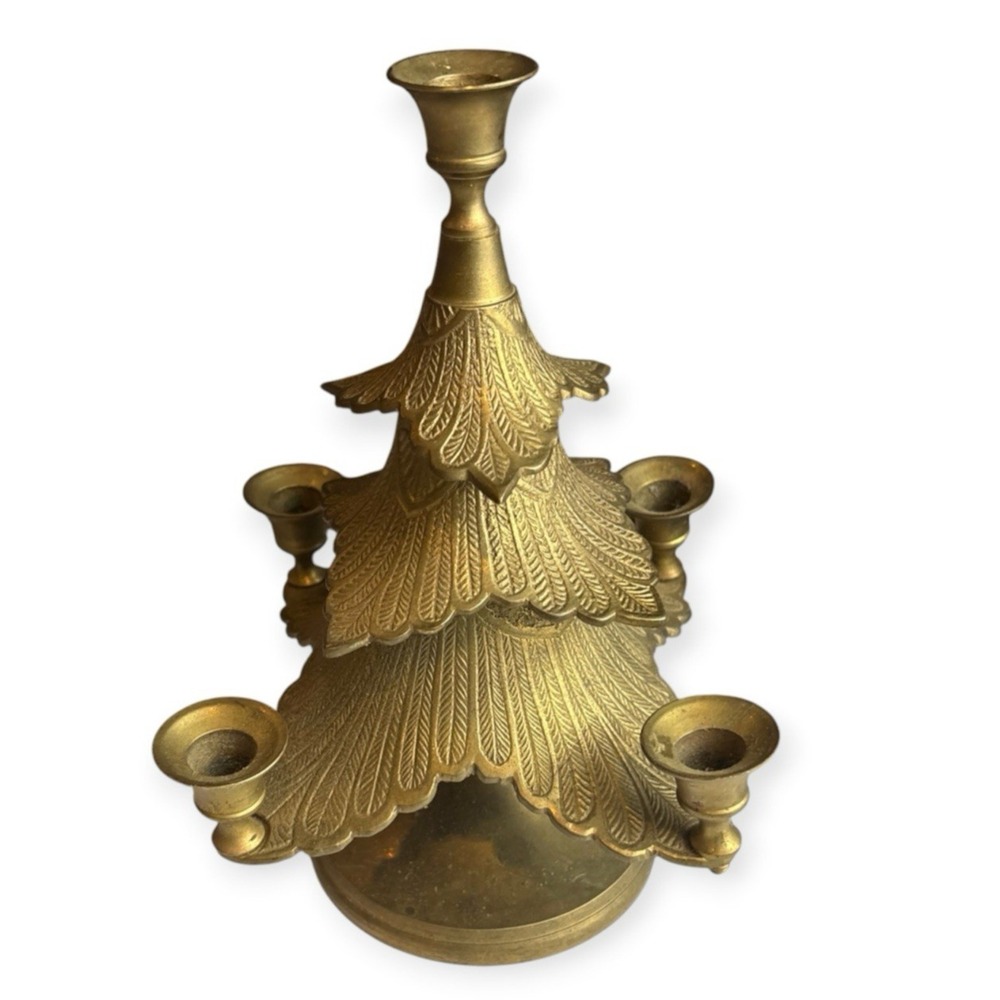 Vintage Wacamaw Solid Brass Candleholder Made in India Christmas Tree 8" Tall